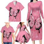 Personalised Australia Breast Cancer Awareness Family Matching Long Sleeve Bodycon Dress and Hawaiian Shirt Pink Ribbon Butterfly Opal Pattern - Aussie Hoodie