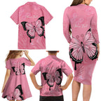 Personalised Australia Breast Cancer Awareness Family Matching Long Sleeve Bodycon Dress and Hawaiian Shirt Pink Ribbon Butterfly Opal Pattern - Aussie Hoodie