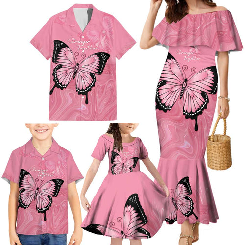 Personalised Australia Breast Cancer Awareness Family Matching Mermaid Dress and Hawaiian Shirt Pink Ribbon Butterfly Opal Pattern - Aussie Hoodie