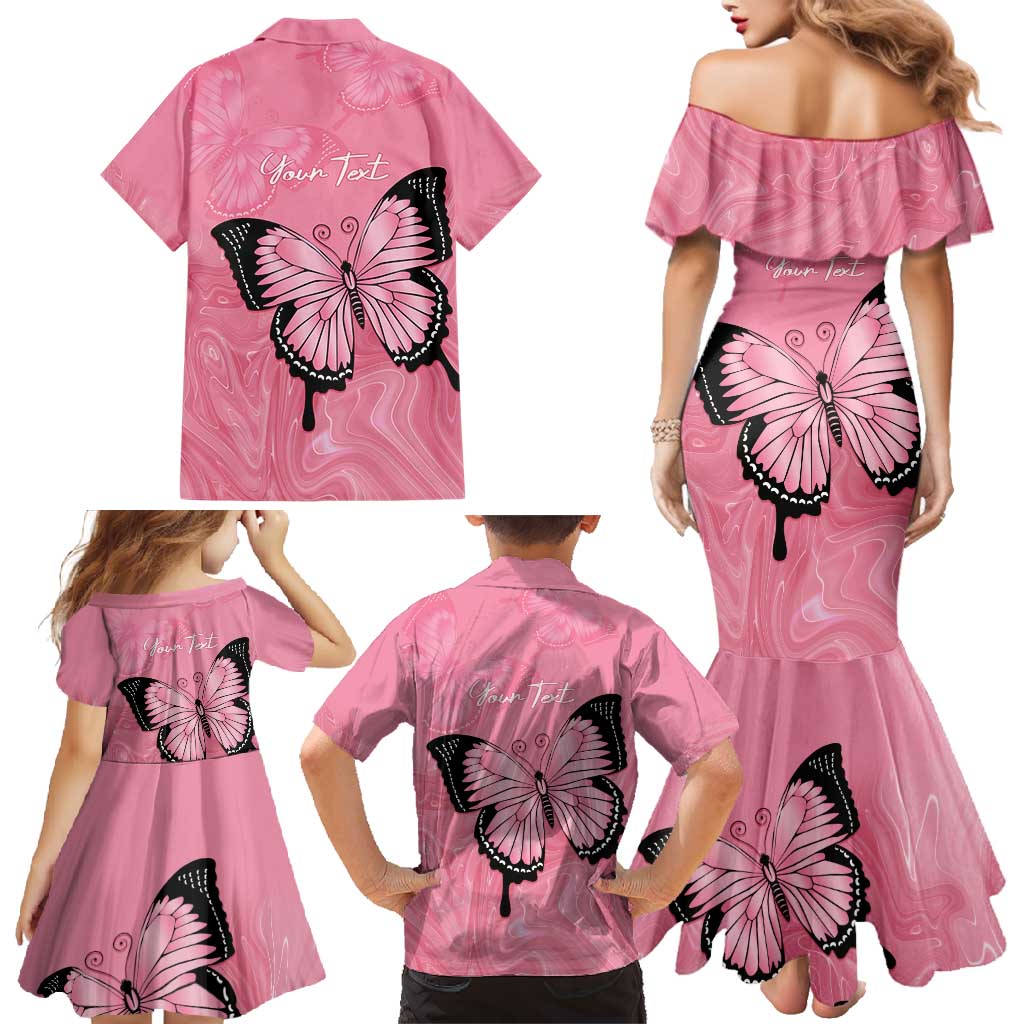 Personalised Australia Breast Cancer Awareness Family Matching Mermaid Dress and Hawaiian Shirt Pink Ribbon Butterfly Opal Pattern - Aussie Hoodie