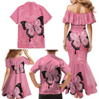 Personalised Australia Breast Cancer Awareness Family Matching Mermaid Dress and Hawaiian Shirt Pink Ribbon Butterfly Opal Pattern - Aussie Hoodie