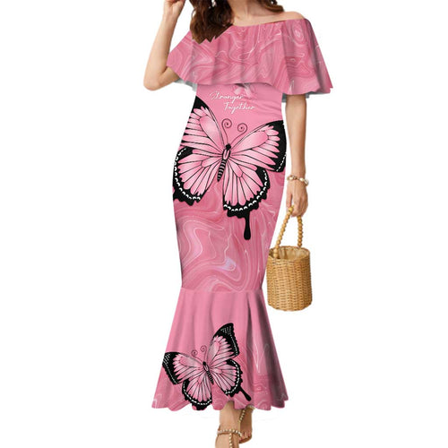 Personalised Australia Breast Cancer Awareness Family Matching Mermaid Dress and Hawaiian Shirt Pink Ribbon Butterfly Opal Pattern - Aussie Hoodie