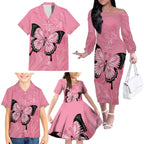 Personalised Australia Breast Cancer Awareness Family Matching Off The Shoulder Long Sleeve Dress and Hawaiian Shirt Pink Ribbon Butterfly Opal Pattern - Aussie Hoodie