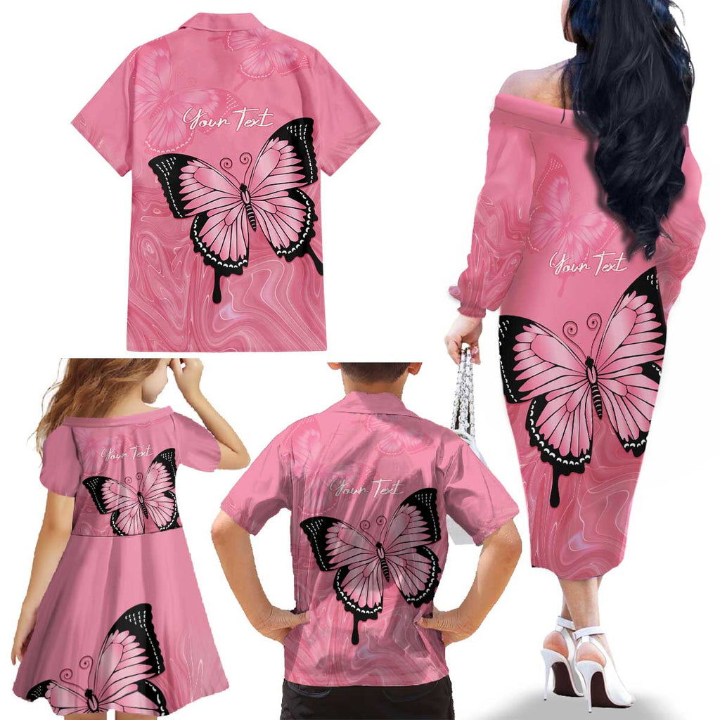 Personalised Australia Breast Cancer Awareness Family Matching Off The Shoulder Long Sleeve Dress and Hawaiian Shirt Pink Ribbon Butterfly Opal Pattern - Aussie Hoodie
