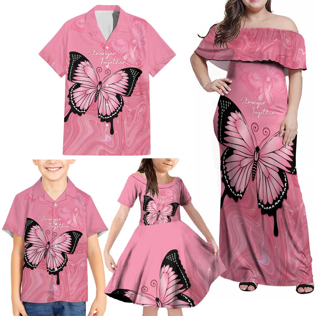 Personalised Australia Breast Cancer Awareness Family Matching Off Shoulder Maxi Dress and Hawaiian Shirt Pink Ribbon Butterfly Opal Pattern - Aussie Hoodie
