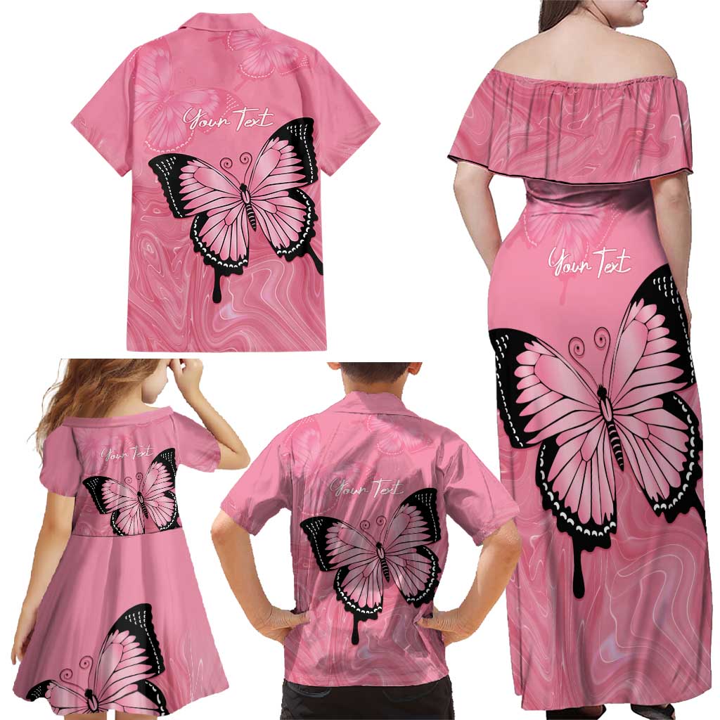 Personalised Australia Breast Cancer Awareness Family Matching Off Shoulder Maxi Dress and Hawaiian Shirt Pink Ribbon Butterfly Opal Pattern - Aussie Hoodie