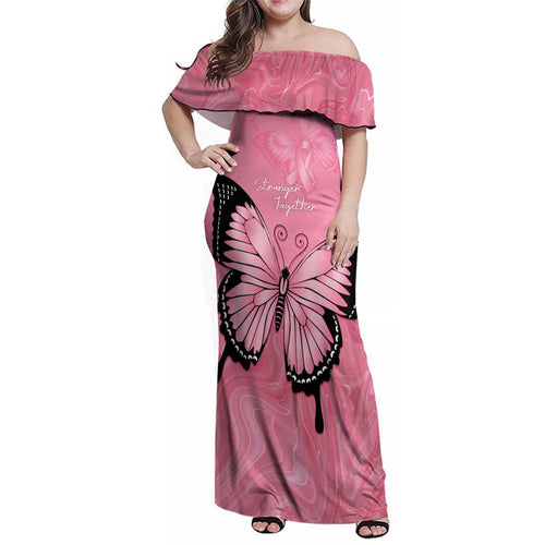 Personalised Australia Breast Cancer Awareness Family Matching Off Shoulder Maxi Dress and Hawaiian Shirt Pink Ribbon Butterfly Opal Pattern - Aussie Hoodie