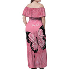 Personalised Australia Breast Cancer Awareness Family Matching Off Shoulder Maxi Dress and Hawaiian Shirt Pink Ribbon Butterfly Opal Pattern - Aussie Hoodie