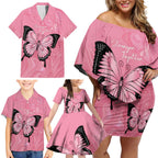 Personalised Australia Breast Cancer Awareness Family Matching Off Shoulder Short Dress and Hawaiian Shirt Pink Ribbon Butterfly Opal Pattern - Aussie Hoodie