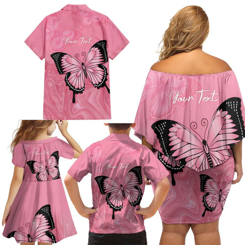 Personalised Australia Breast Cancer Awareness Family Matching Off Shoulder Short Dress and Hawaiian Shirt Pink Ribbon Butterfly Opal Pattern - Aussie Hoodie