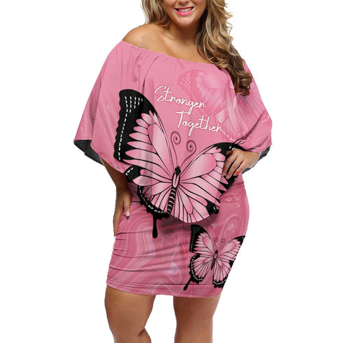 Personalised Australia Breast Cancer Awareness Family Matching Off Shoulder Short Dress and Hawaiian Shirt Pink Ribbon Butterfly Opal Pattern - Aussie Hoodie