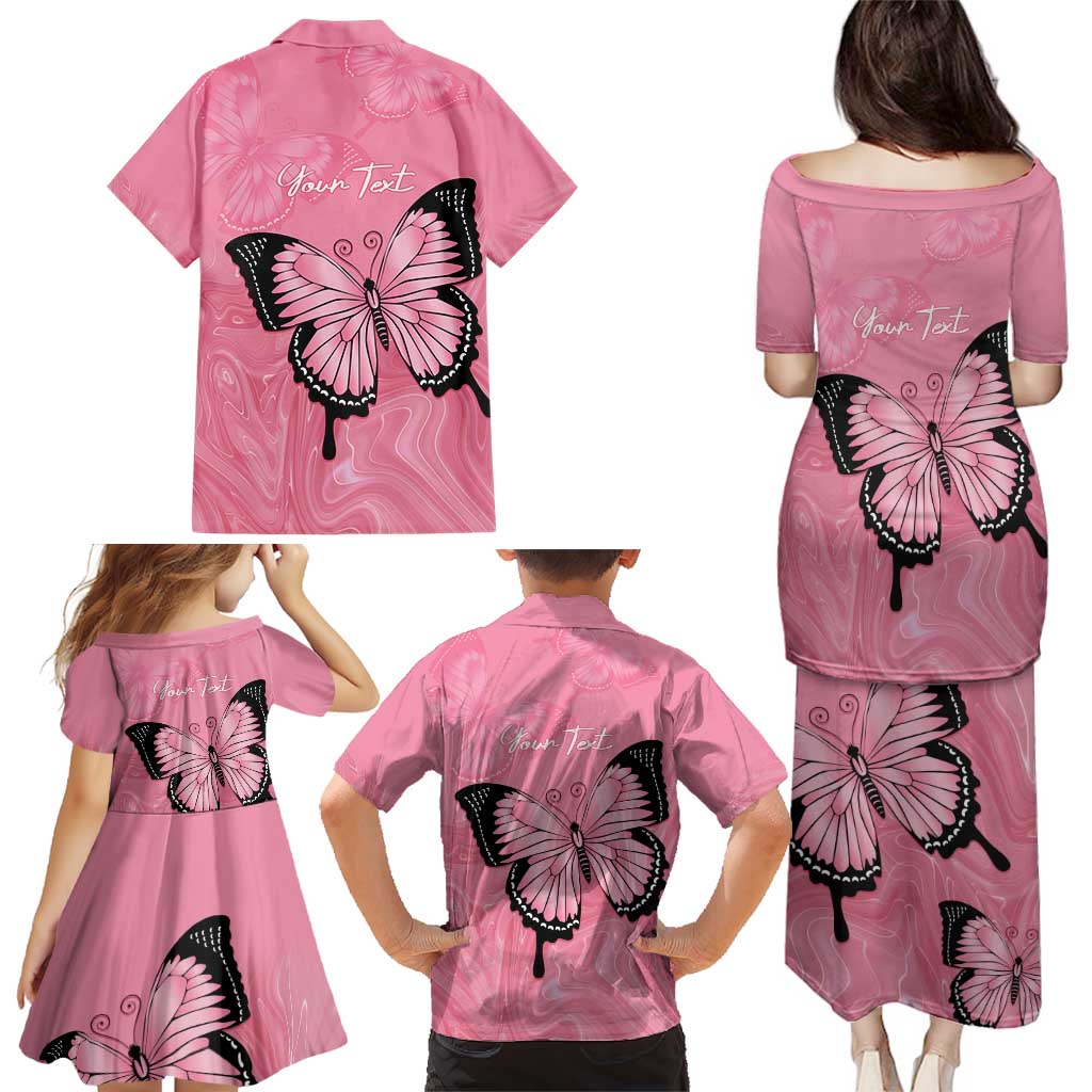 Personalised Australia Breast Cancer Awareness Family Matching Puletasi and Hawaiian Shirt Pink Ribbon Butterfly Opal Pattern - Aussie Hoodie