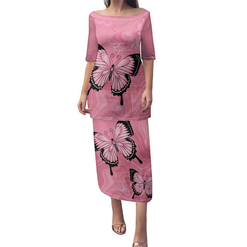 Personalised Australia Breast Cancer Awareness Family Matching Puletasi and Hawaiian Shirt Pink Ribbon Butterfly Opal Pattern - Aussie Hoodie