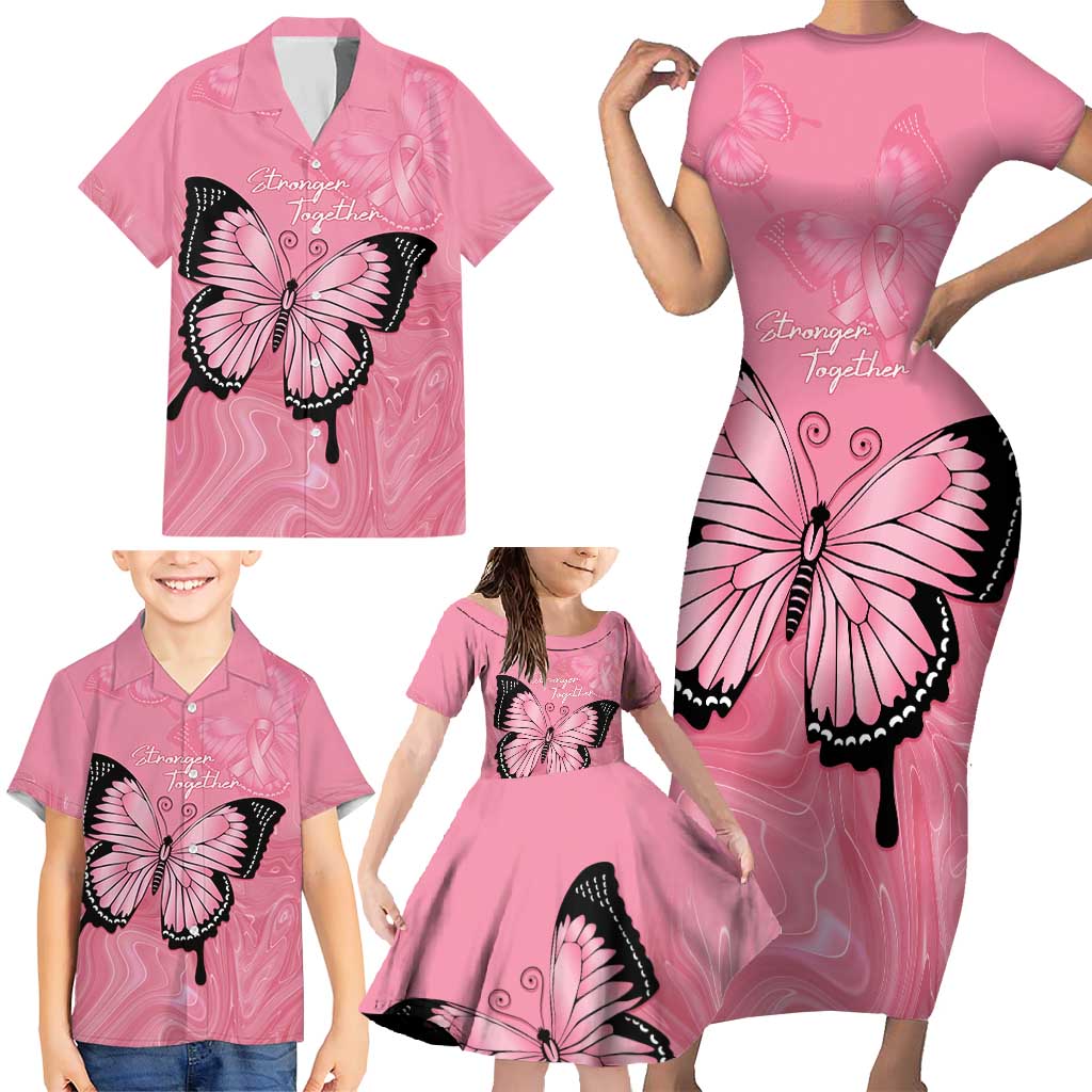 Personalised Australia Breast Cancer Awareness Family Matching Short Sleeve Bodycon Dress and Hawaiian Shirt Pink Ribbon Butterfly Opal Pattern - Aussie Hoodie