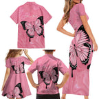 Personalised Australia Breast Cancer Awareness Family Matching Short Sleeve Bodycon Dress and Hawaiian Shirt Pink Ribbon Butterfly Opal Pattern - Aussie Hoodie