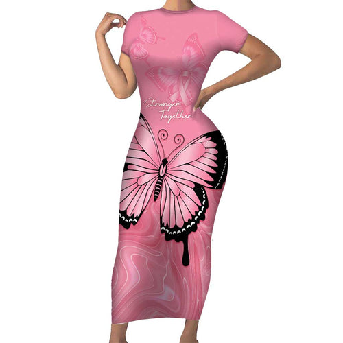 Personalised Australia Breast Cancer Awareness Family Matching Short Sleeve Bodycon Dress and Hawaiian Shirt Pink Ribbon Butterfly Opal Pattern - Aussie Hoodie