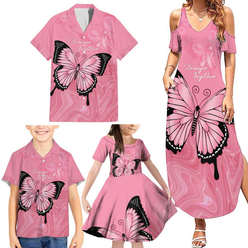 Personalised Australia Breast Cancer Awareness Family Matching Summer Maxi Dress and Hawaiian Shirt Pink Ribbon Butterfly Opal Pattern - Aussie Hoodie