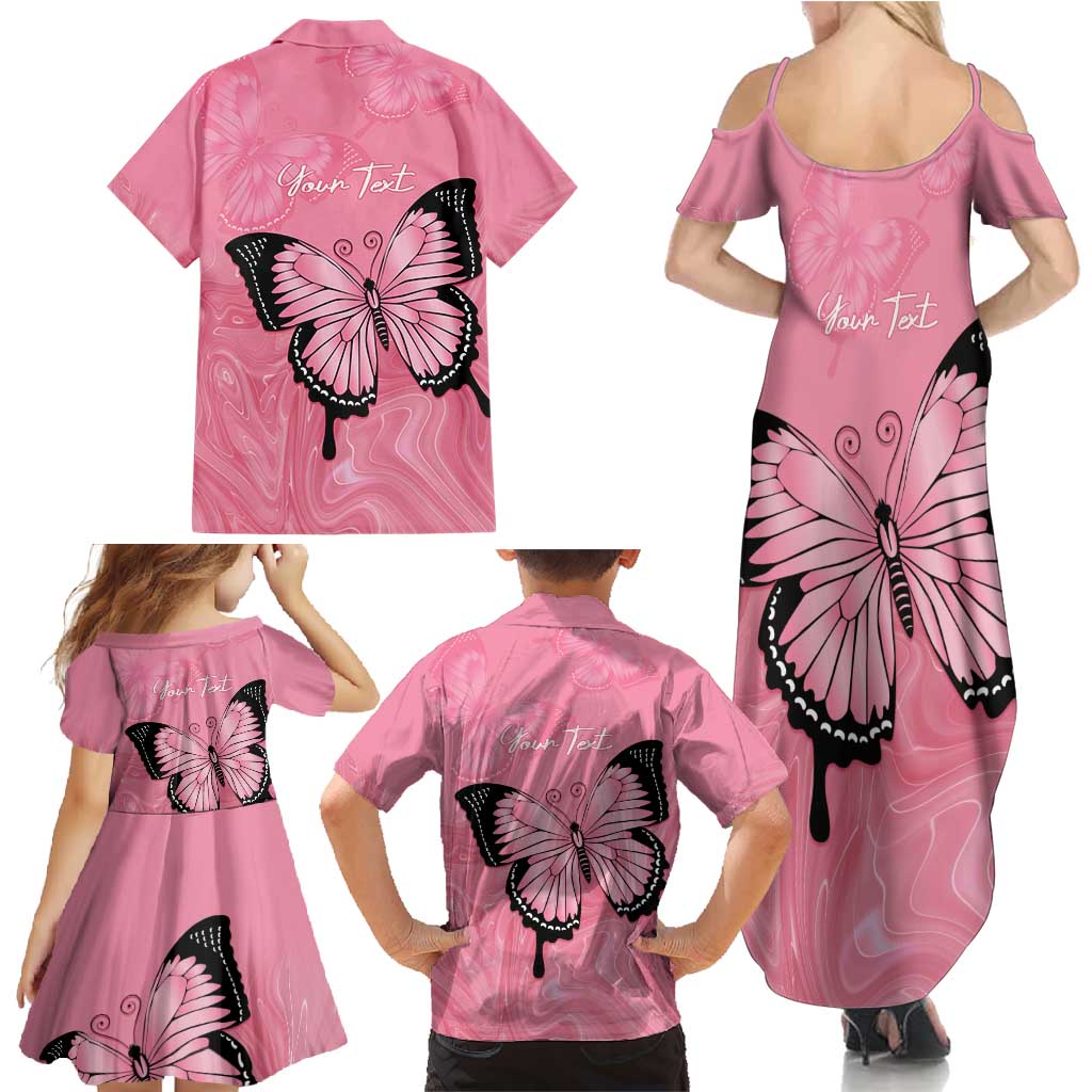 Personalised Australia Breast Cancer Awareness Family Matching Summer Maxi Dress and Hawaiian Shirt Pink Ribbon Butterfly Opal Pattern - Aussie Hoodie