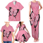 Personalised Australia Breast Cancer Awareness Family Matching Tank Maxi Dress and Hawaiian Shirt Pink Ribbon Butterfly Opal Pattern - Aussie Hoodie