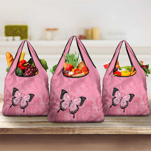 Personalised Australia Breast Cancer Awareness Grocery Bag Pink Ribbon Butterfly Opal Pattern - Aussie Hoodie