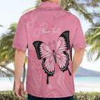 Personalised Australia Breast Cancer Awareness Hawaiian Shirt Pink Ribbon Butterfly Opal Pattern - Aussie Hoodie