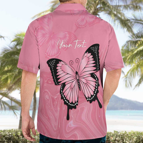 Personalised Australia Breast Cancer Awareness Hawaiian Shirt Pink Ribbon Butterfly Opal Pattern - Aussie Hoodie