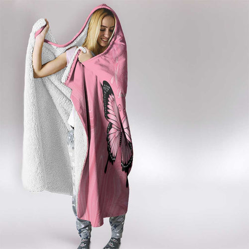 Personalised Australia Breast Cancer Awareness Hooded Blanket Pink Ribbon Butterfly Opal Pattern - Aussie Hoodie