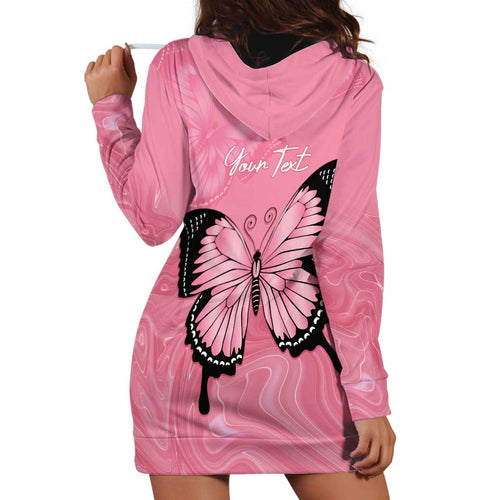 Personalised Australia Breast Cancer Awareness Hoodie Dress Pink Ribbon Butterfly Opal Pattern - Aussie Hoodie