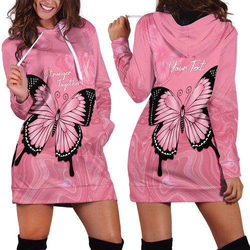 Personalised Australia Breast Cancer Awareness Hoodie Dress Pink Ribbon Butterfly Opal Pattern - Aussie Hoodie