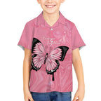 Personalised Australia Breast Cancer Awareness Kid Hawaiian Shirt Pink Ribbon Butterfly Opal Pattern - Aussie Hoodie