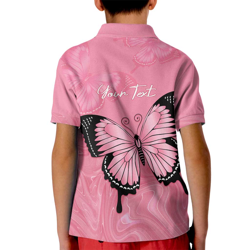 Personalised Australia Breast Cancer Awareness Kid Polo Shirt Pink Ribbon Butterfly Opal Pattern - Aussie Hoodie