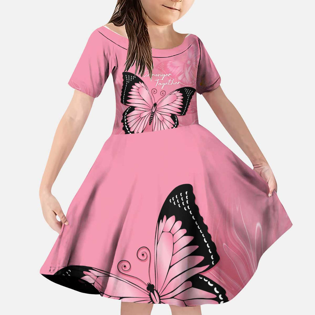 Personalised Australia Breast Cancer Awareness Kid Short Sleeve Dress Pink Ribbon Butterfly Opal Pattern - Aussie Hoodie