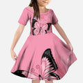 Personalised Australia Breast Cancer Awareness Kid Short Sleeve Dress Pink Ribbon Butterfly Opal Pattern - Aussie Hoodie