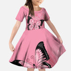 Personalised Australia Breast Cancer Awareness Kid Short Sleeve Dress Pink Ribbon Butterfly Opal Pattern - Aussie Hoodie