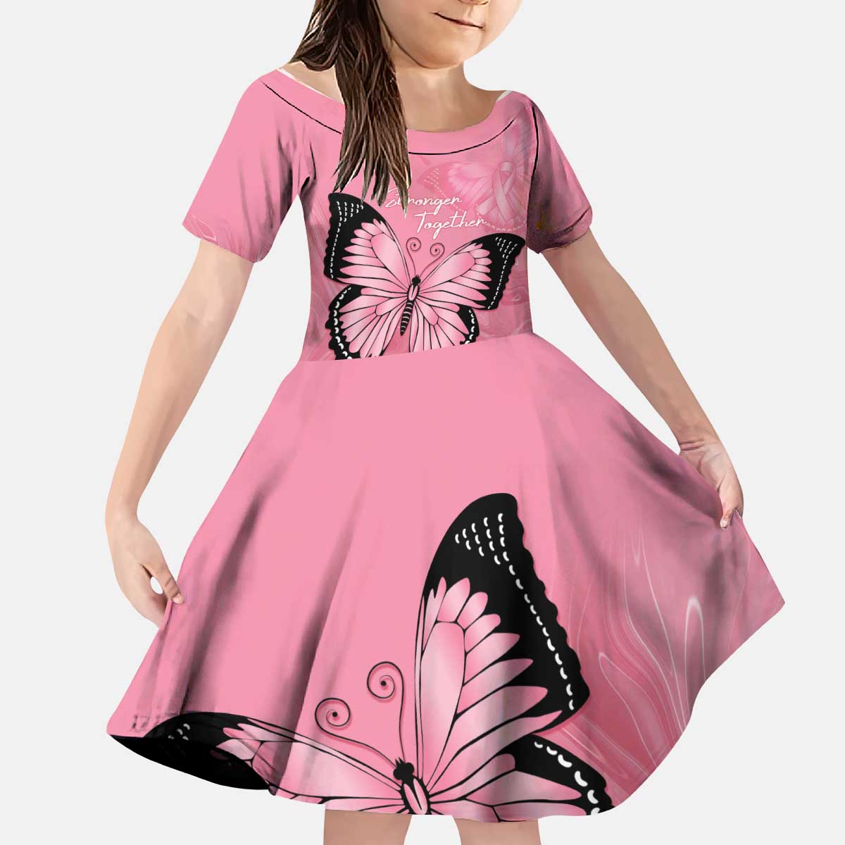 Personalised Australia Breast Cancer Awareness Kid Short Sleeve Dress Pink Ribbon Butterfly Opal Pattern - Aussie Hoodie