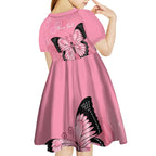 Personalised Australia Breast Cancer Awareness Kid Short Sleeve Dress Pink Ribbon Butterfly Opal Pattern - Aussie Hoodie