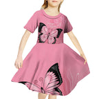 Personalised Australia Breast Cancer Awareness Kid Short Sleeve Dress Pink Ribbon Butterfly Opal Pattern - Aussie Hoodie