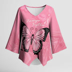 Personalised Australia Breast Cancer Awareness Kimono Sleeve Blouse Pink Ribbon Butterfly Opal Pattern - Aussie Hoodie