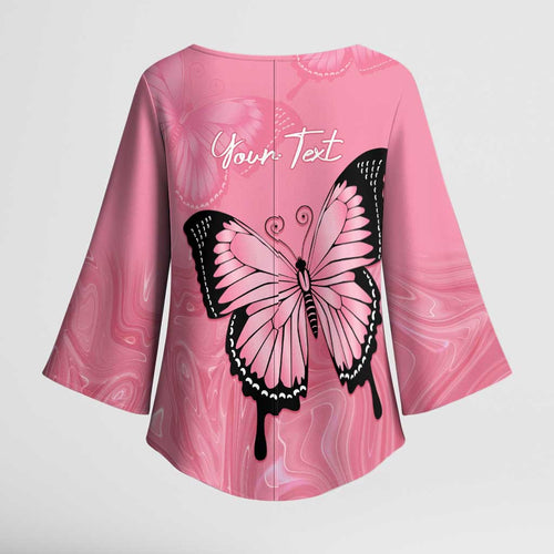 Personalised Australia Breast Cancer Awareness Kimono Sleeve Blouse Pink Ribbon Butterfly Opal Pattern - Aussie Hoodie