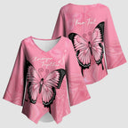 Personalised Australia Breast Cancer Awareness Kimono Sleeve Blouse Pink Ribbon Butterfly Opal Pattern - Aussie Hoodie