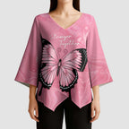 Personalised Australia Breast Cancer Awareness Kimono Sleeve Blouse Pink Ribbon Butterfly Opal Pattern - Aussie Hoodie