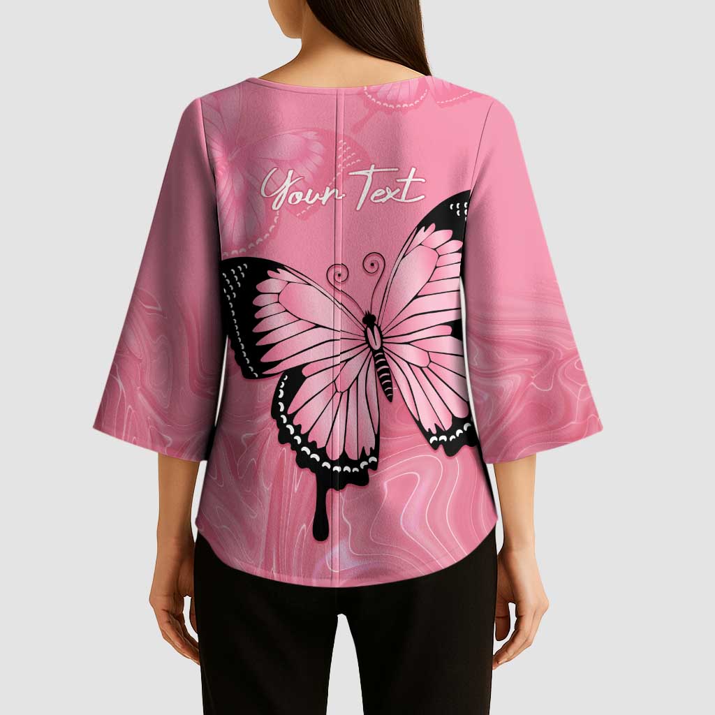 Personalised Australia Breast Cancer Awareness Kimono Sleeve Blouse Pink Ribbon Butterfly Opal Pattern - Aussie Hoodie