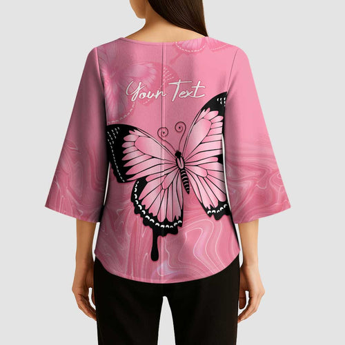 Personalised Australia Breast Cancer Awareness Kimono Sleeve Blouse Pink Ribbon Butterfly Opal Pattern - Aussie Hoodie
