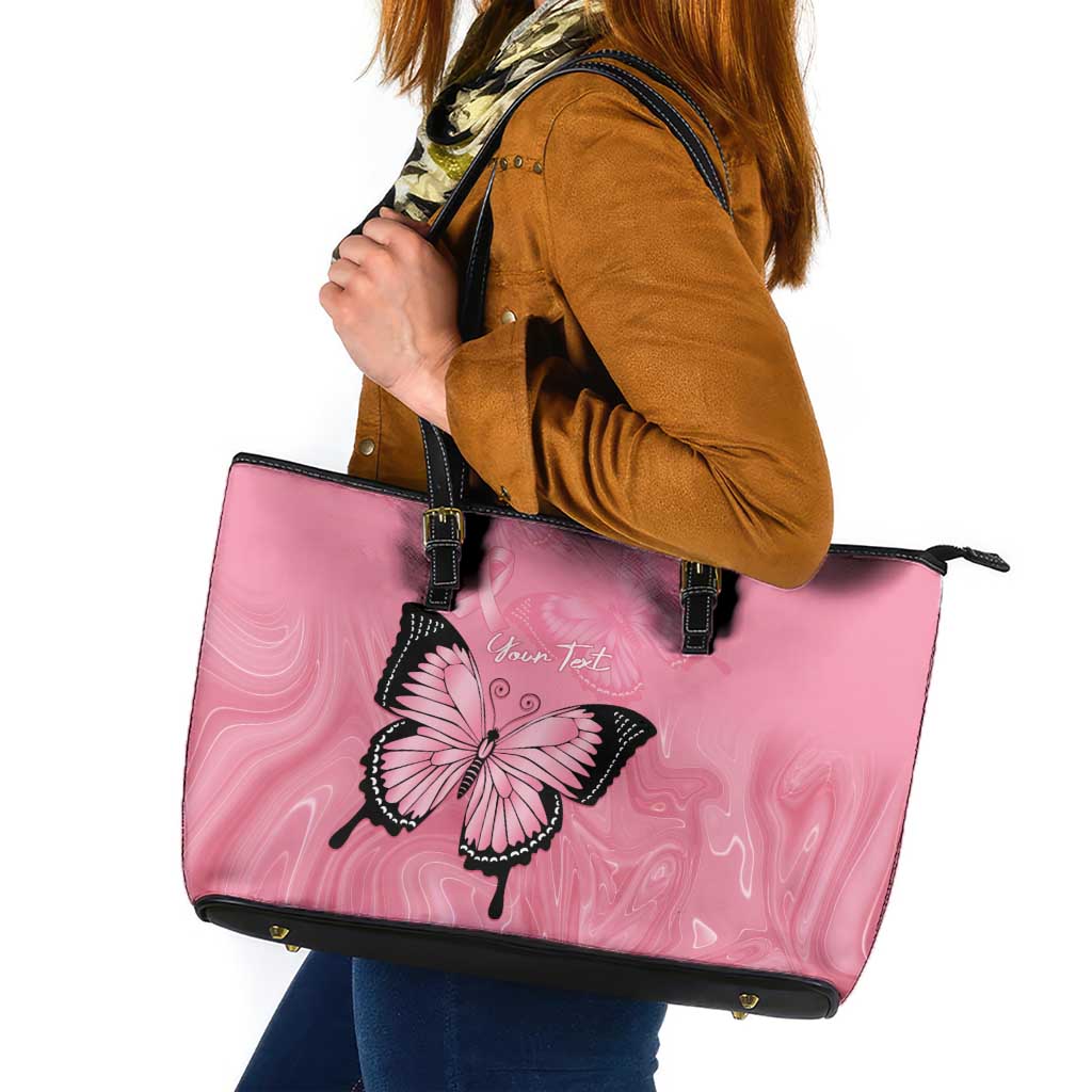 Personalised Australia Breast Cancer Awareness Leather Tote Bag Pink Ribbon Butterfly Opal Pattern - Aussie Hoodie