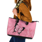 Personalised Australia Breast Cancer Awareness Leather Tote Bag Pink Ribbon Butterfly Opal Pattern - Aussie Hoodie