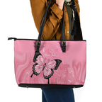 Personalised Australia Breast Cancer Awareness Leather Tote Bag Pink Ribbon Butterfly Opal Pattern - Aussie Hoodie
