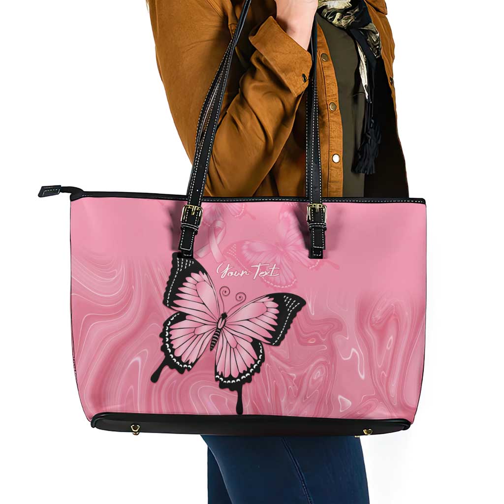 Personalised Australia Breast Cancer Awareness Leather Tote Bag Pink Ribbon Butterfly Opal Pattern - Aussie Hoodie