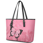 Personalised Australia Breast Cancer Awareness Leather Tote Bag Pink Ribbon Butterfly Opal Pattern - Aussie Hoodie