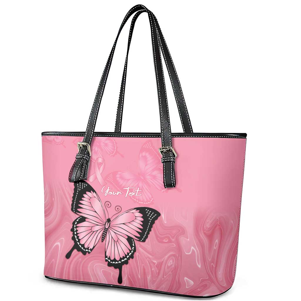 Personalised Australia Breast Cancer Awareness Leather Tote Bag Pink Ribbon Butterfly Opal Pattern - Aussie Hoodie