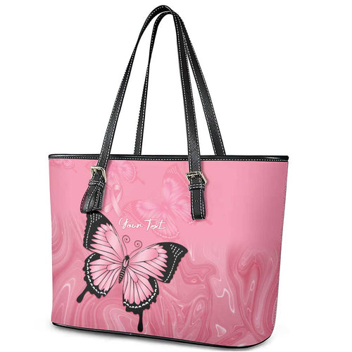 Personalised Australia Breast Cancer Awareness Leather Tote Bag Pink Ribbon Butterfly Opal Pattern - Aussie Hoodie